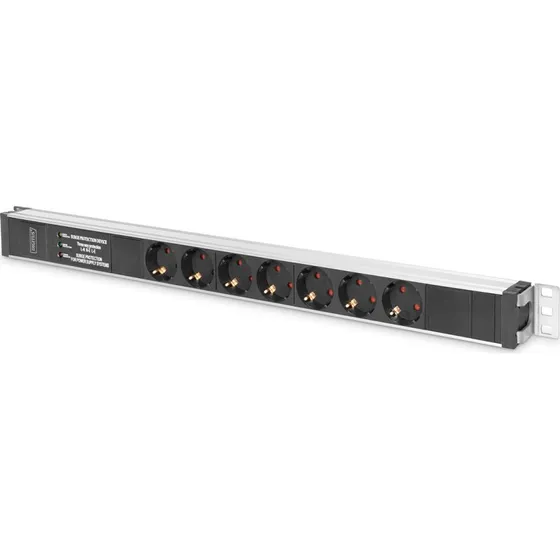 DIGITUS RM 7xUdtag Strømskinne 1HE 2m Sort Aluminium