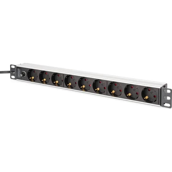 DIGITUS 19" 1U 9-schuko strømskinne, sort/aluminium, 2m