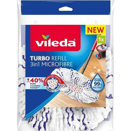 Vileda Turbo 3i1 Mikrofiber Moppehoved, Hvid (1 stk)