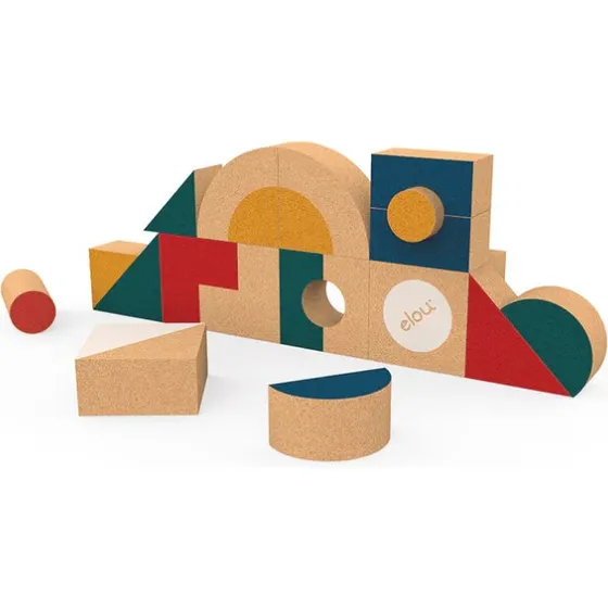 Økologiske korkbyggeklodser, 18 farvede klodser
