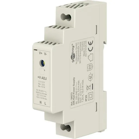 Goobay 12 V DC 15 W DIN-skinne strømforsyning, hvid