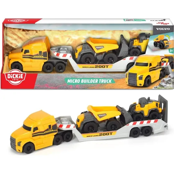 Dickie Toys Mack/Volvo Langtraktor med Trailer og Byggemaskiner