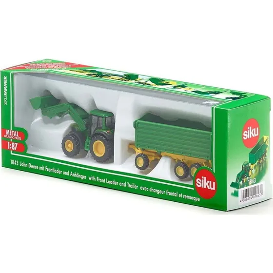 Siku John Deere Frontlæsser med Trailer 1:87