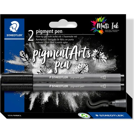 Staedtler Pigment Arts Pigment Pen, Intens Sort, 2 stk
