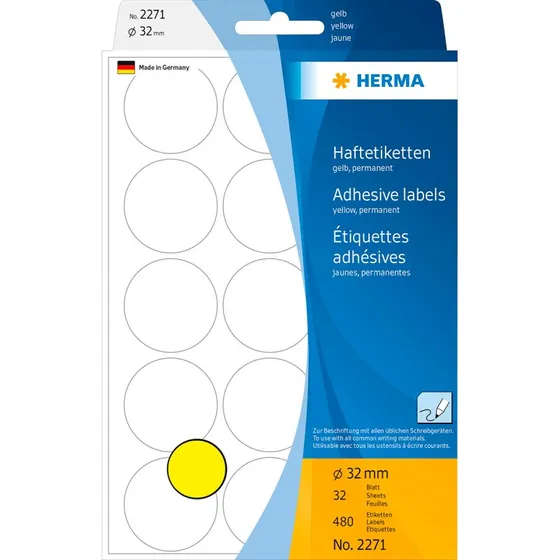 HERMA Runde Etiketter 32 mm, 480 stk, Gul
