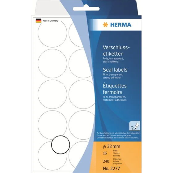 HERMA 2277 32 mm Runde Forseglingsetiketter, 240 stk
