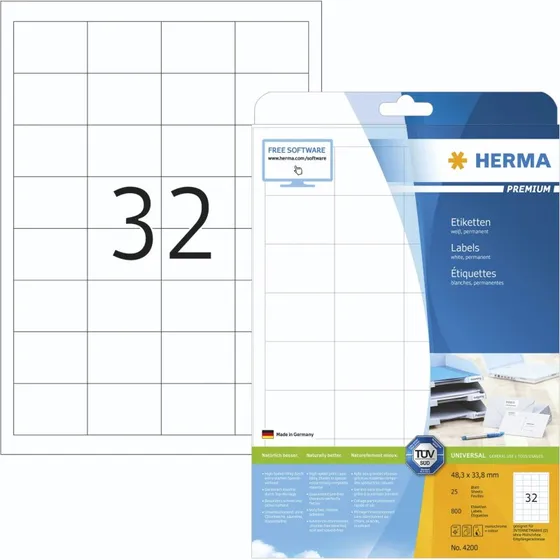 HERMA Premium Laminerede Etiketter 48,3 x 33,8 mm, 800 stk