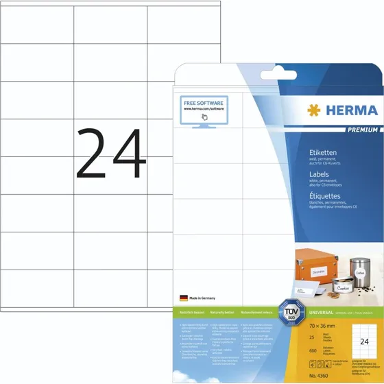 Herma Premium Hvid Laminerede Etiketter 70x36 mm, 600 stk