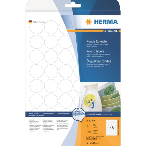 HERMA Special Runde Etiketter 30 mm, 1200 stk, Hvid