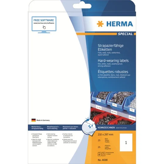 HERMA Special Filmmærkater A4, 25 stk, hvid, permanent