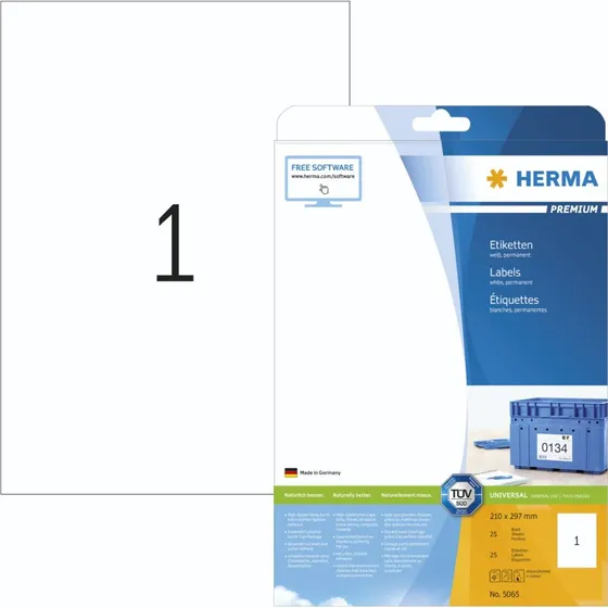 HERMA Premium Laminerede Etiketter A4, 25 stk, Hvid