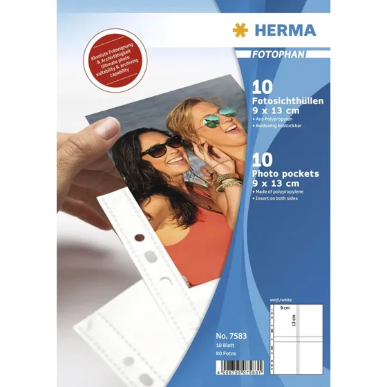Herma Fotophan Fotolommer 9x13cm, 80 Billeder, Transparent, 10 stk
