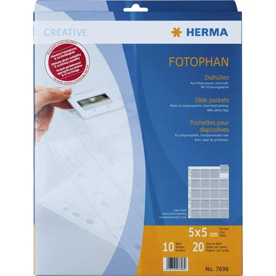 HERMA Fotophan 35 mm Diaslommer 5x5 cm, 10 stk, klar/mat