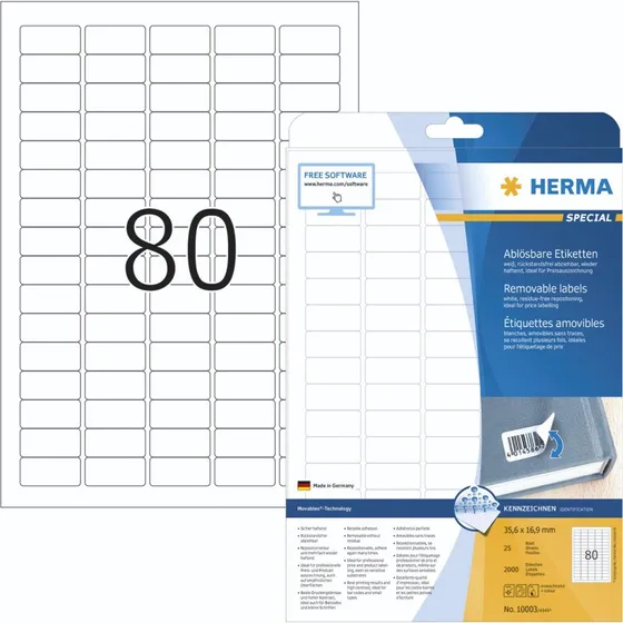 HERMA Special Aftagelige Etiketter 35,6 x 16,9 mm, 2000 stk.
