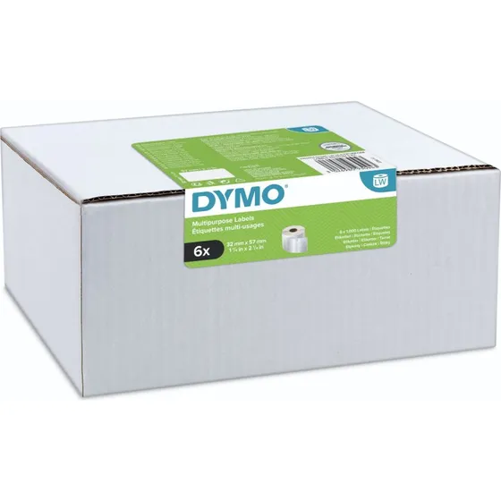 Dymo LabelWriter 32x57 mm Etiketter, 6 ruller x 1000 stk, hvid