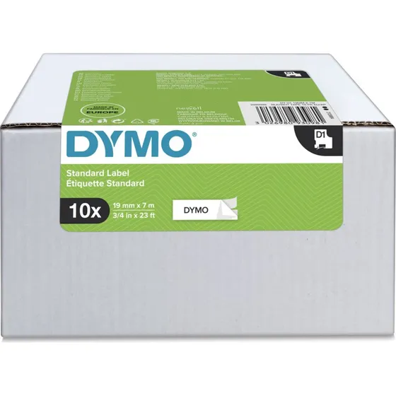 DYMO D1 Sort/Hvid Etikettape 19 mm, 10 ruller