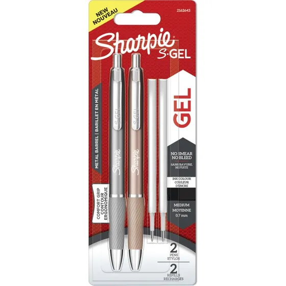 Sharpie S-Gel Gelpen 0,7mm 2pk + 2 Miner Sort/Metal