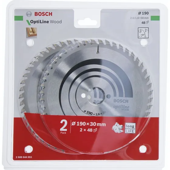 Bosch Optiline Rundsavklinge Træ Ø190xØ30mm 48T 2 stk