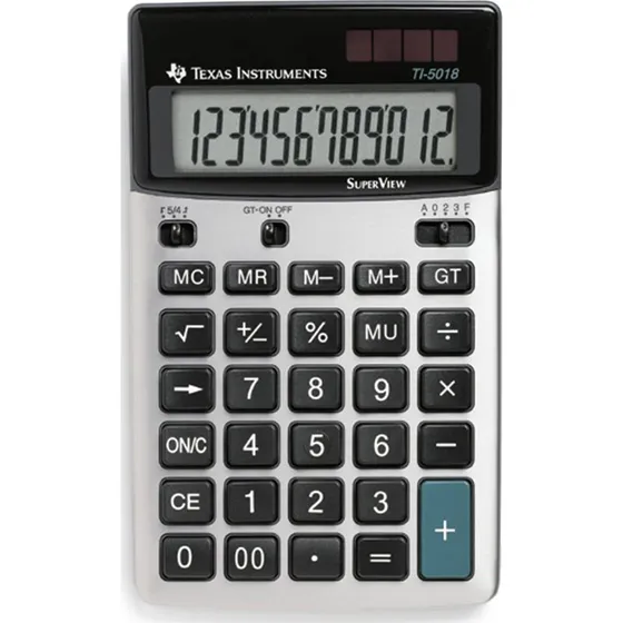 Texas Instruments TI-5018 SV Desktop Regnemaskine, 12 Cifre, Sort/Sølv