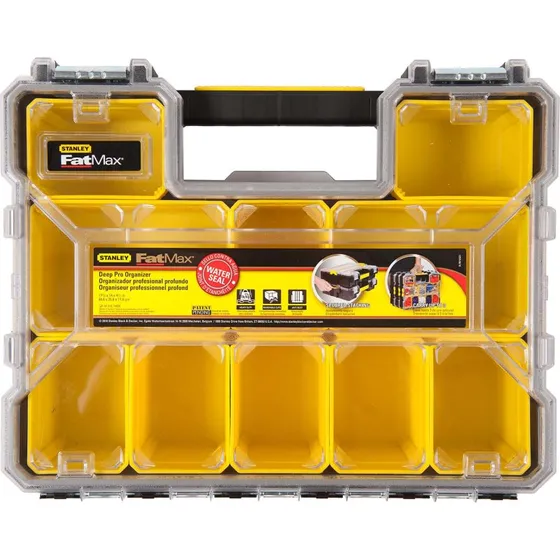 Stanley Fatmax Pro Organizer Metal Latch Vandtæt, 10 Flytbare Rum, Sort/Transparent