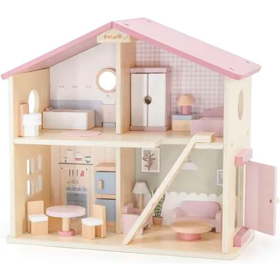 VIGA PolarB Stort trædukkehus med 17 dele