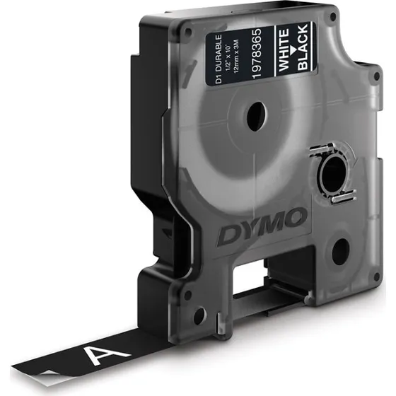 Dymo D1 Durable 12 mm x 3 m Hvid på Sort