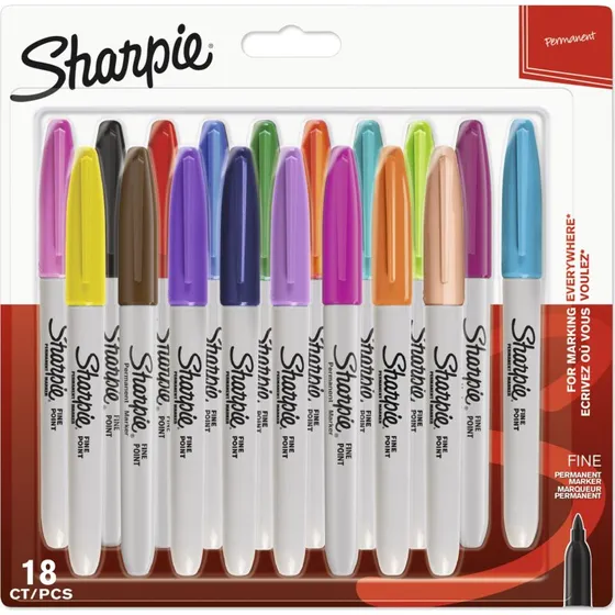 Sharpie Permanent Markør 18 farver, fin spids 0,9 mm