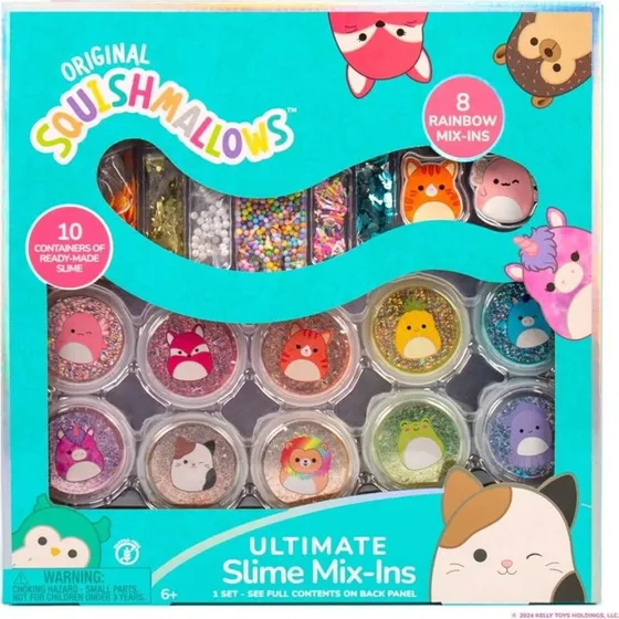 Squishmallows Ultimate Slime Mix-Ins – 10 genlukkelige krukker med slim og mix-ins