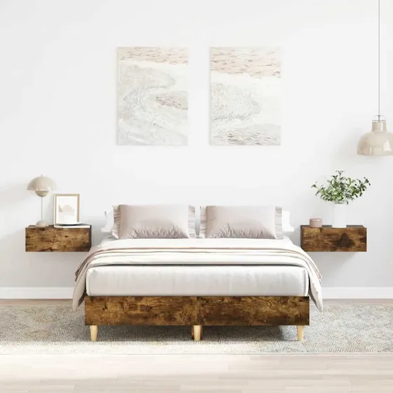 vidaXL Sengestel 120x200 cm røget eg konstrueret træ