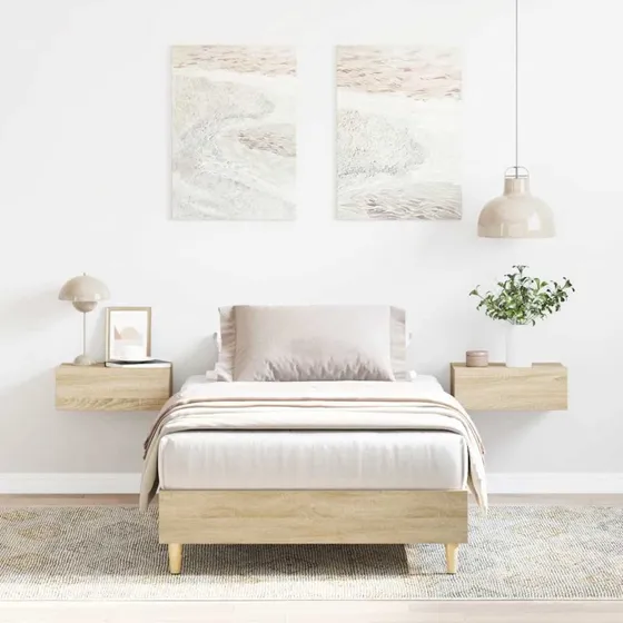vidaXL Sengeramme 100x200 cm Konstrueret Træ Sonoma-Eg