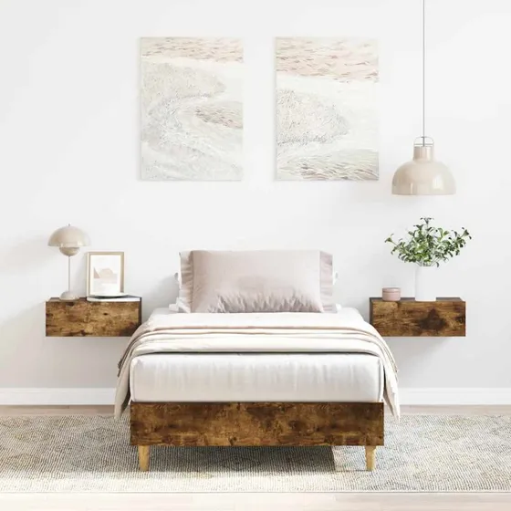 vidaXL Sengeramme 100x200 cm røget eg konstrueret træ