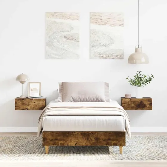 vidaXL Sengestel 90x200 cm røget eg konstrueret træ