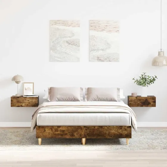 vidaXL sengestel 140x190 cm røget eg konstrueret træ
