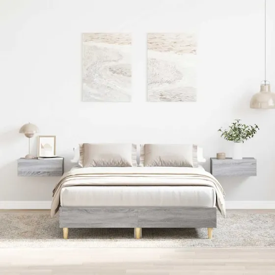 vidaXL Sengestel 135x190 cm Grå Sonoma-Eg Konstrueret Træ