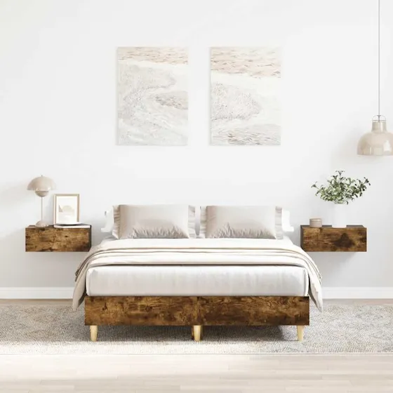 vidaXL Sengestel 120x190 cm røget eg konstrueret træ