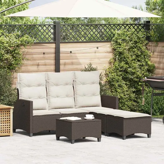 vidaXL L-formet havesofasæt 3 dele brun polyrattan med hynder