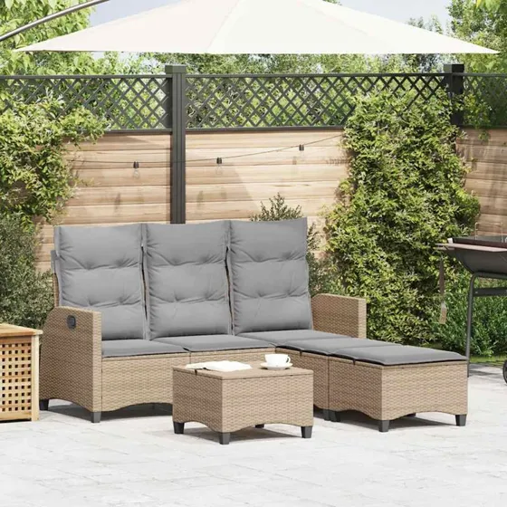 vidaXL L-formet havesofasæt 3 dele med hynder polyrattan beige