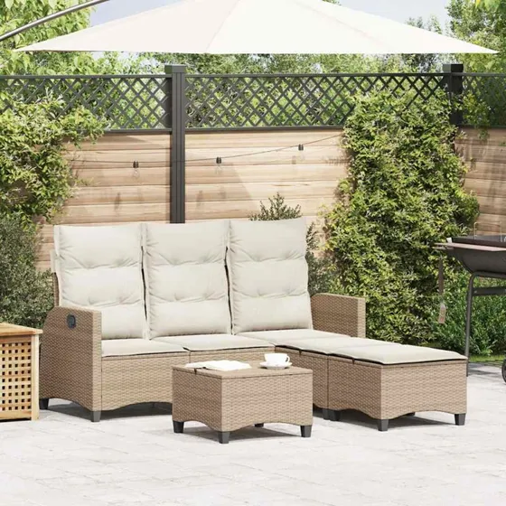 vidaXL L-formet havemøbelssæt 3 dele med hynder i beige polyrattan
