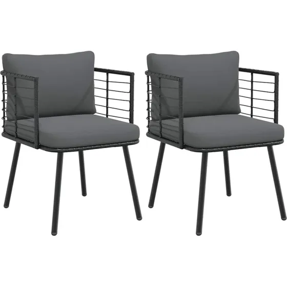 vidaXL Havestole 2 stk. med hynder, polyrattan sort