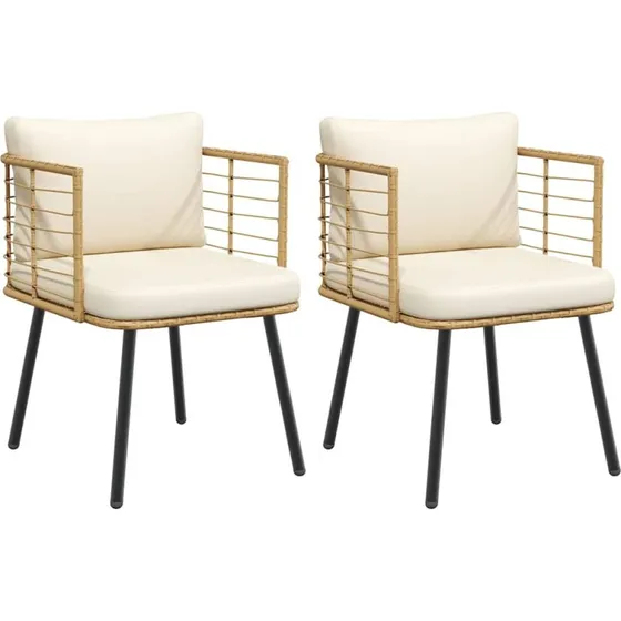 vidaXL Havestole 2 stk. med hynder polyrattan naturfarvet