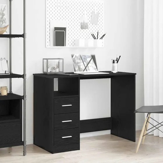 vidaXL Skrivebord 102x50x76 cm med skuffer i konstrueret træ, sort