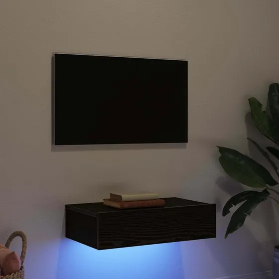 vidaXL TV-skab med LED-lys, sort egetræ, 60x35x15,5 cm