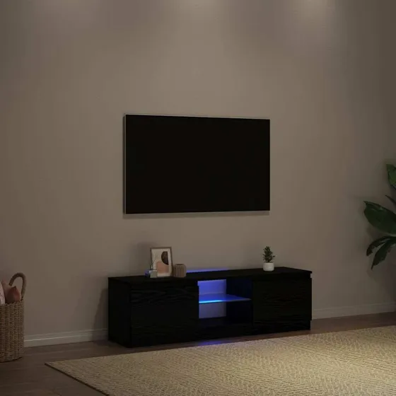 vidaXL Tv-bord med LED-lys 120x30x36 cm sort konstrueret træ