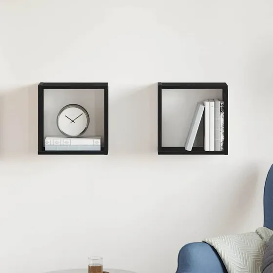 vidaXL Væghylder 2 stk. 30x15x30 cm Sort Eg Konstrueret Træ