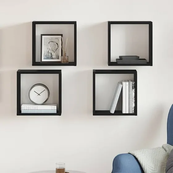 vidaXL Væghylder 4 stk. 30x15x30 cm Sort Eg Konstrueret Træ