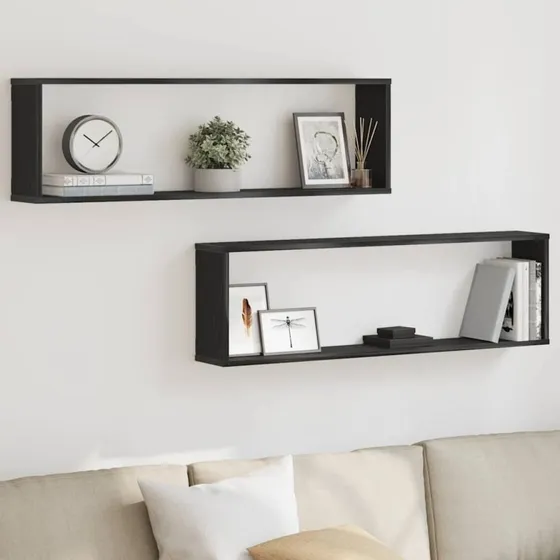 vidaXL Væghylder 2 stk. 100x15x30 cm Konstrueret Træ Sort Egetræ