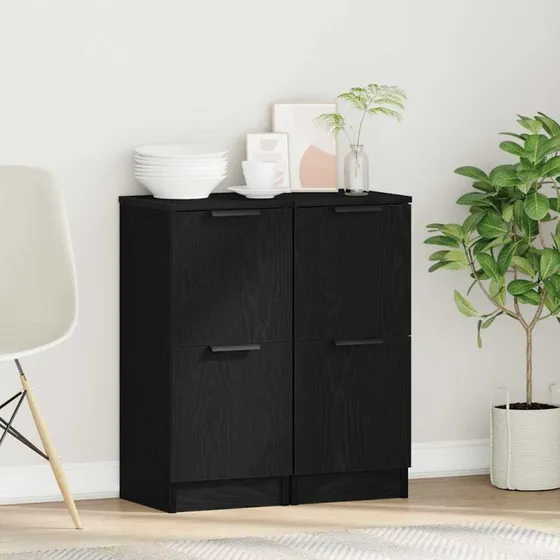 vidaXL Sideboard 2-del, Sort Eg, 30 x 30 x 70 cm, Konstrueret Træ