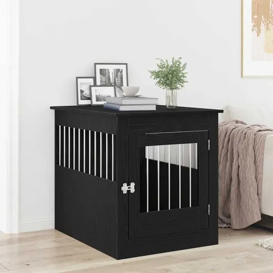 vidaXL Hundebur Sort Egetræ 64,5x80x71 cm Konstrueret Træ