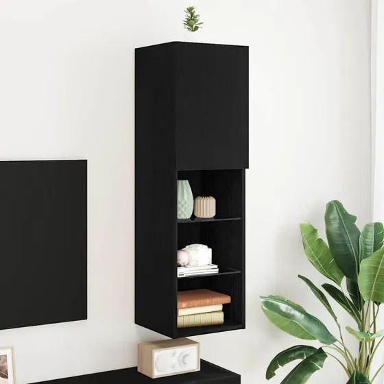 vidaXL TV-møbelsæt med LED, Sort, 30,5 x 30 x 102 cm, Konstrueret træ