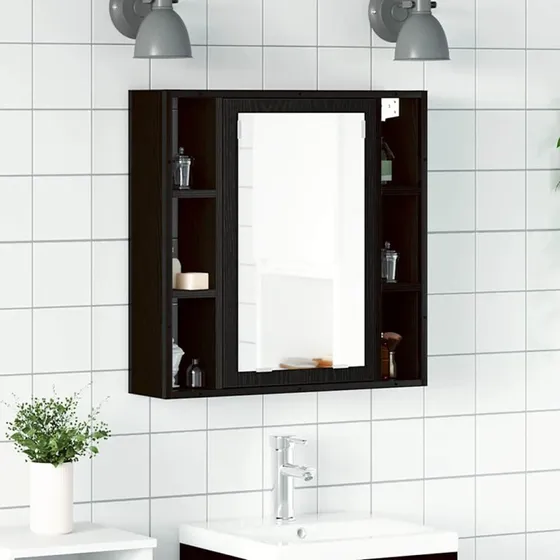 vidaXL Spejlskab 60x16x60 cm Sort Egetræ Konstrueret Træ